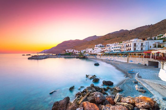 The small traditional village of Chora Sfakion, Sfakia, Chania, Crete, Greece.