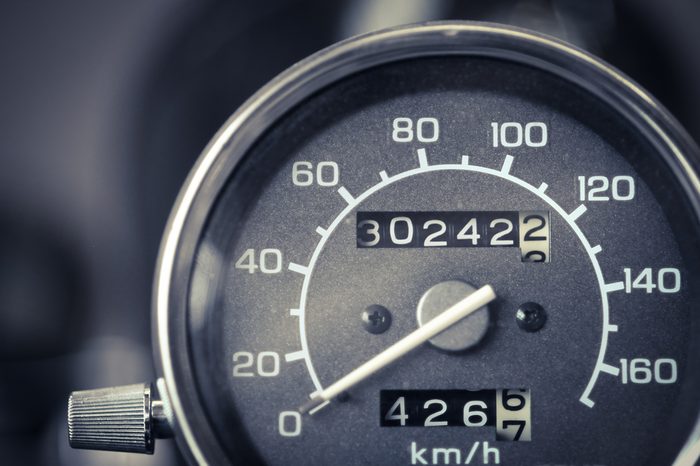 Color detail with the speedometer of a motorcycle.