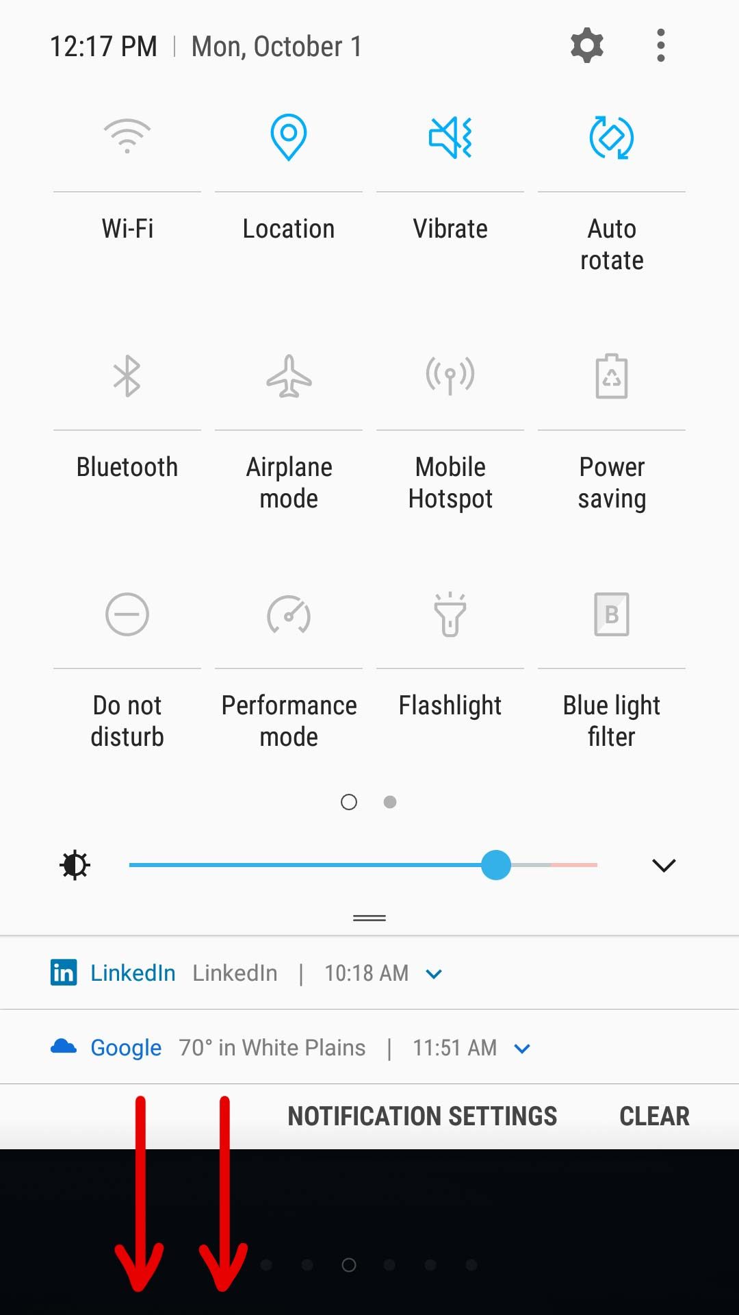 open the quick settings menu