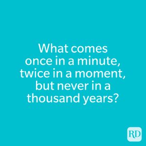 Text poses a riddle on a turquoise background: 