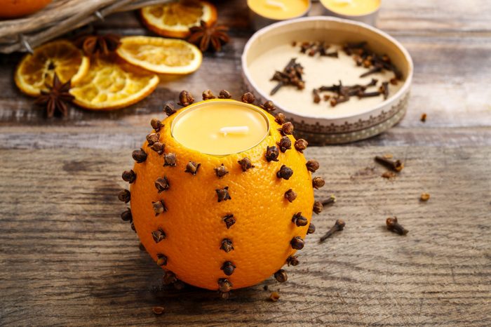 How to make orange pomander ball with candle - step by step, tutorial