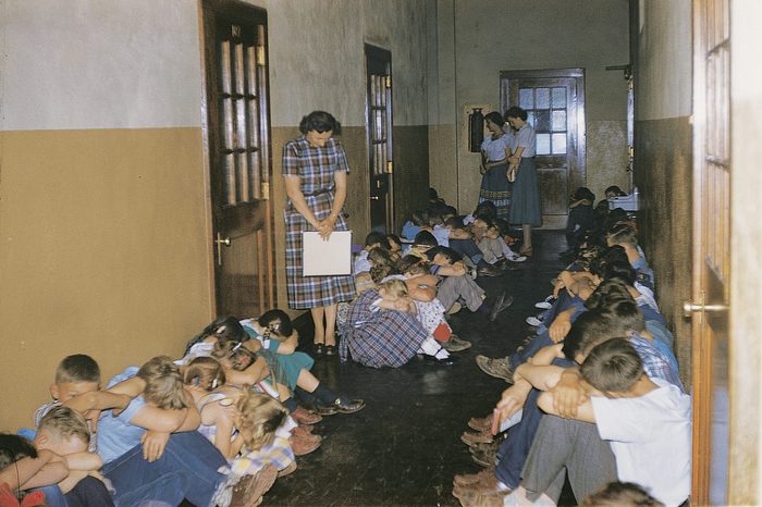 air raid drill vintage photo