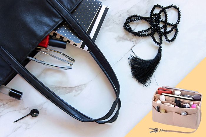 everyday bag spilled out on counter with suggested product