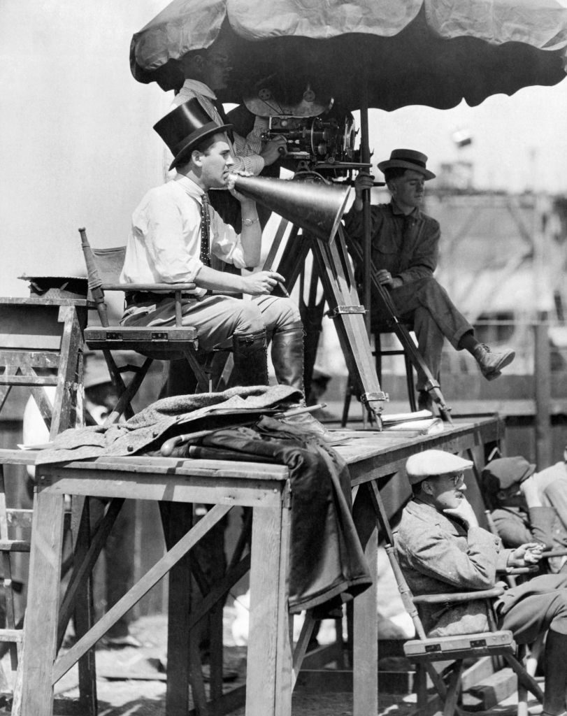 Director Rex Ingram at set with megaphone