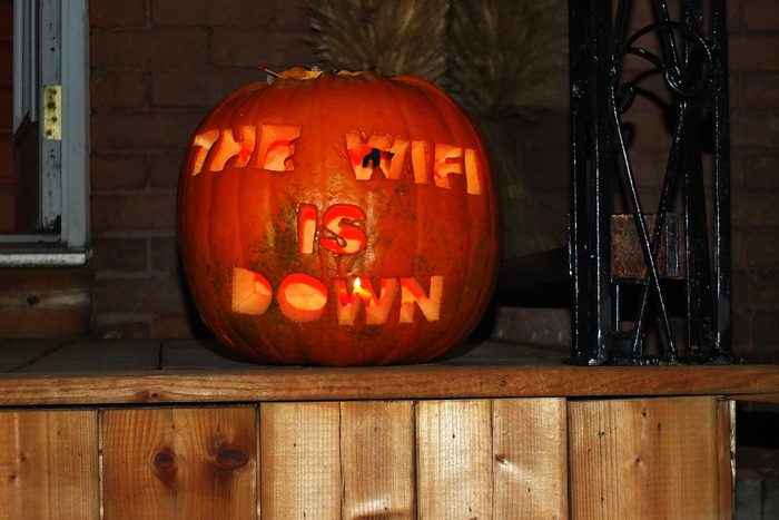 Illuminated Jack O Lantern On Table