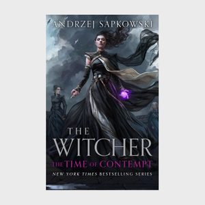 A woman, holding glowing purple magic, stands confidently amid stormy skies. Text: 