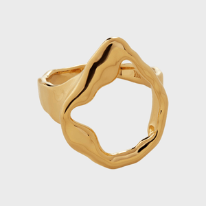 Gold ring featuring an organic, irregular open shape; displayed against a plain white background.