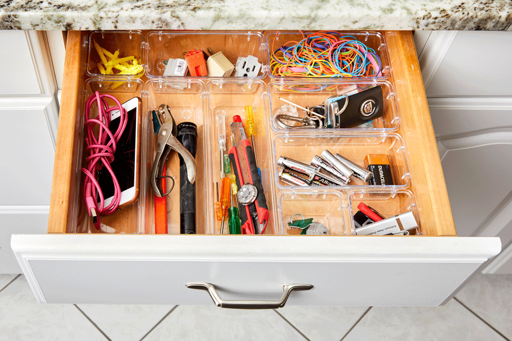 gif showing alternating messy junk drawer and clean junk drawer