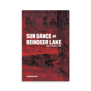 Book cover shows Native dancers performing; background features dense forest and lake. Title: 