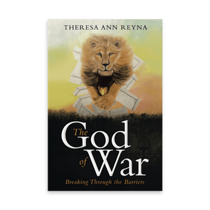 Lion emerging from stone wall, surrounded by sunset colors, appears on a book cover titled 