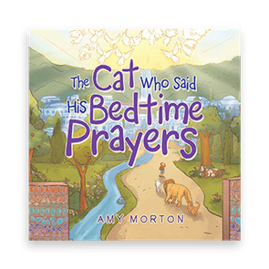 Book cover depicts a cat walking along a path, surrounded by trees and buildings. Title reads: 