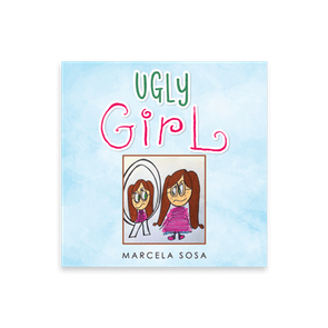 A girl examines herself in a mirror; colorful text reads 