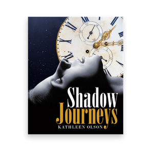 Face, gazing upward, overlays a large clock against a starry background. Text reads: 