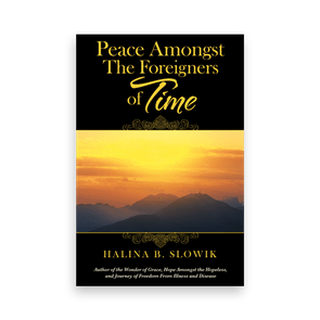 Book cover displays sunrise over mountains; text reads 