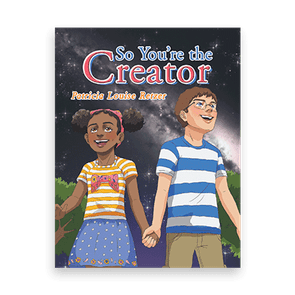 Two children holding hands gaze upwards under a starry sky. The book title reads 