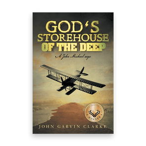 A biplane flies over a desolate landscape; the text reads 