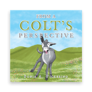 A joyful colt runs through a flowery, green field under a clear blue sky. Text reads: 