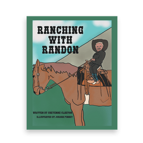 A person rides a brown horse, set against a mountainous backdrop. Text: 