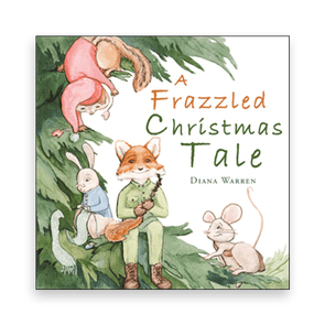 Fox playing flute sits with mouse, rabbit, and squirrel on tree branches. Text: 