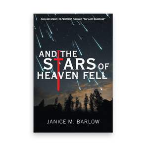 Book cover displays falling stars over silhouetted trees; text reads 