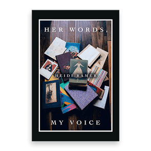 Books arranged on a wooden floor, featuring diverse covers and colors. Text reads: 
