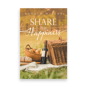 Picnic basket sits on blanket with wine and fruit; outdoors with grass and trees. Text: 