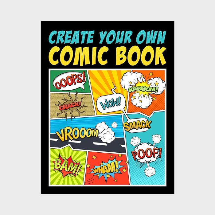 Comic book cover features colorful sound effects like 