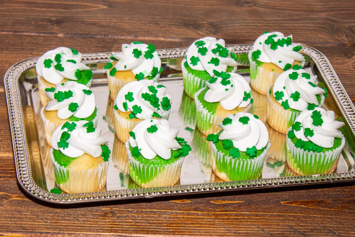 St Patricks Day Mini Cupcakes On A Serving Tray