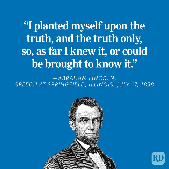 Quote text reads, "I planted myself upon the truth..." with an illustrated portrait below, set on a blue background.