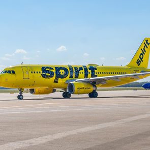 A Spirit Airlines aircraft prepares to depart from the Austin-Bergstrom International Airport